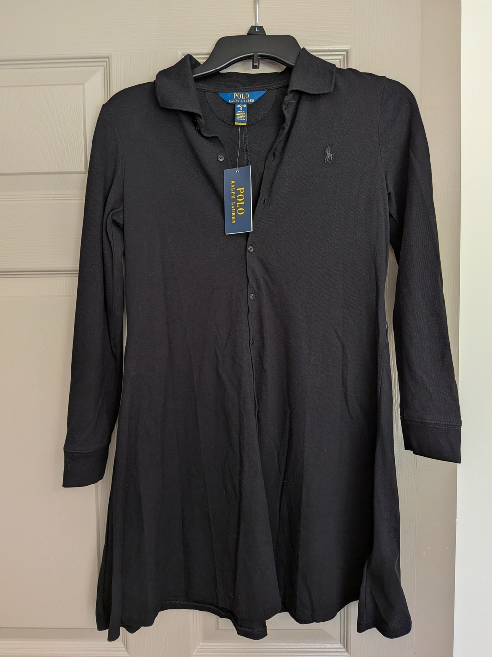 Ralph Lauren Girls Dress Black Long-Sleeve Polo Dress Large 12-14 NWT